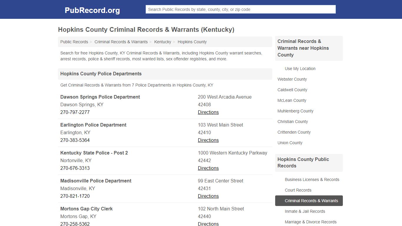 Hopkins County Criminal Records & Warrants (Kentucky)